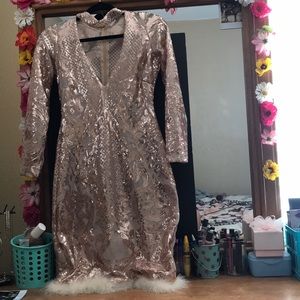 Cute see-through dress with fur trim skirt!